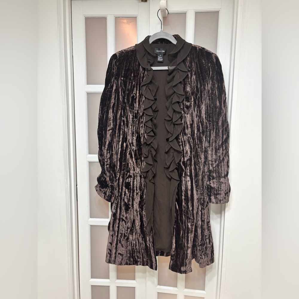 Focus 2000 Crushed Velvet Ruffle Front Jacket Coat Size 12